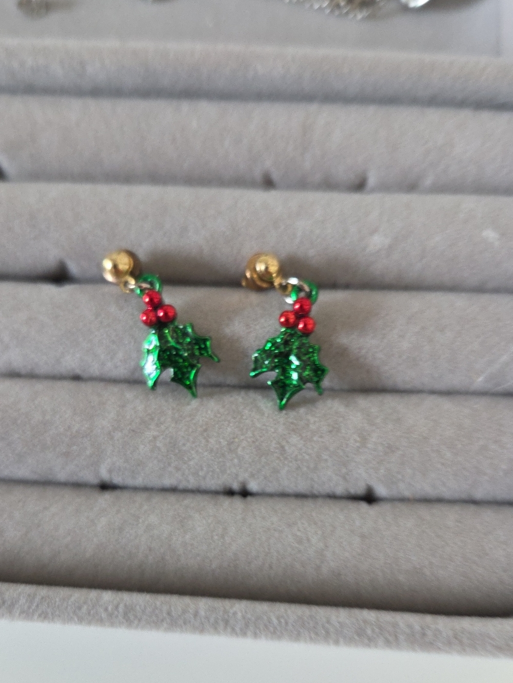 Festive Green and Red Holly Drop Earrings by